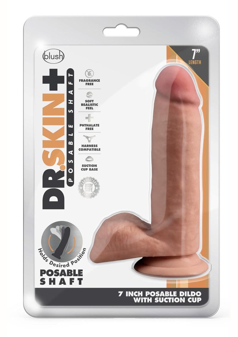 Dr. Skin Plus Posable Dildo with Balls and Suction Cup - Caramel - 7in