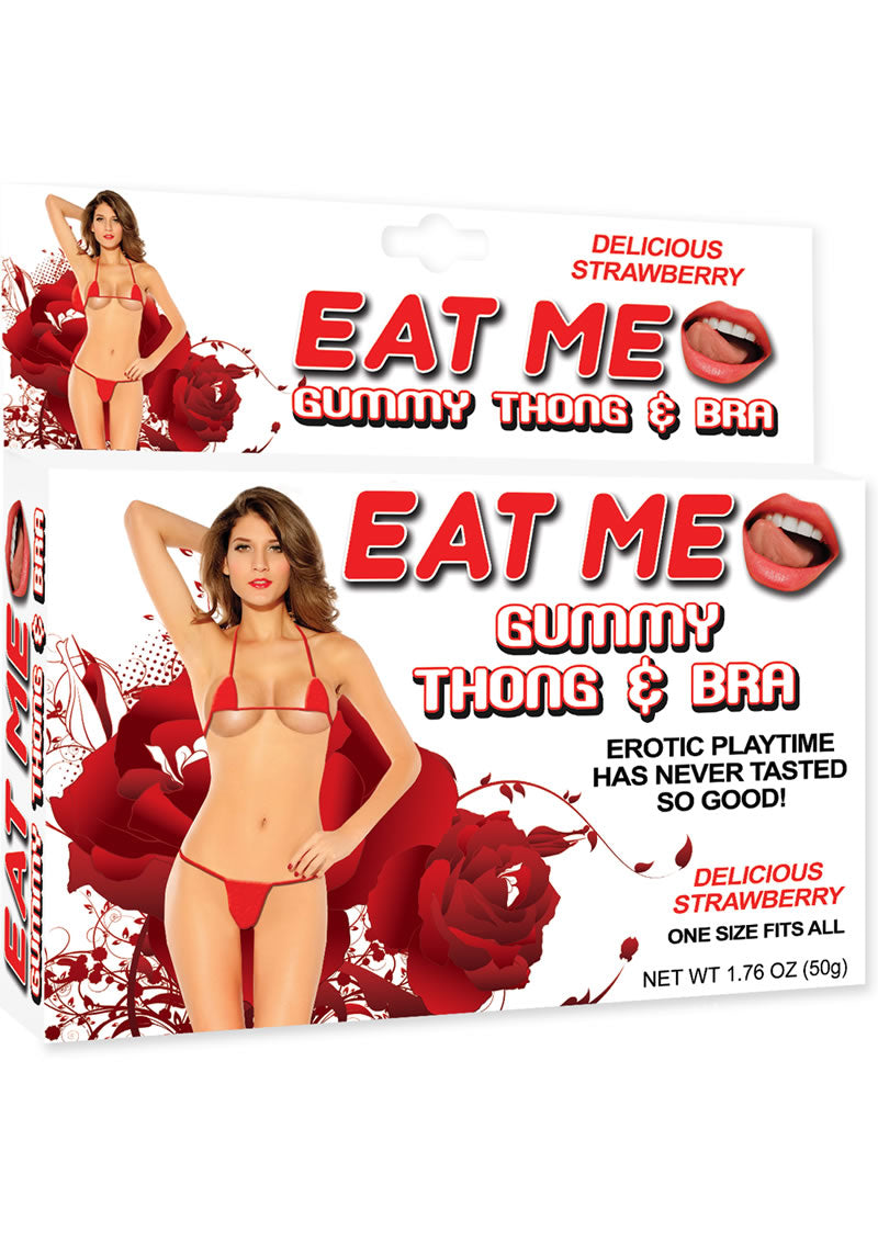 Eat Me Gummy Thong and Bra Strawberry Red One Size Fits All - Red - One Size