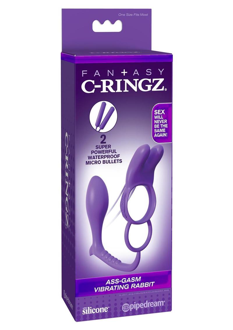 Fantasy C-Ringz Ass-Gasm Silicone Vibrating Rabbit and Cock Ring - Purple