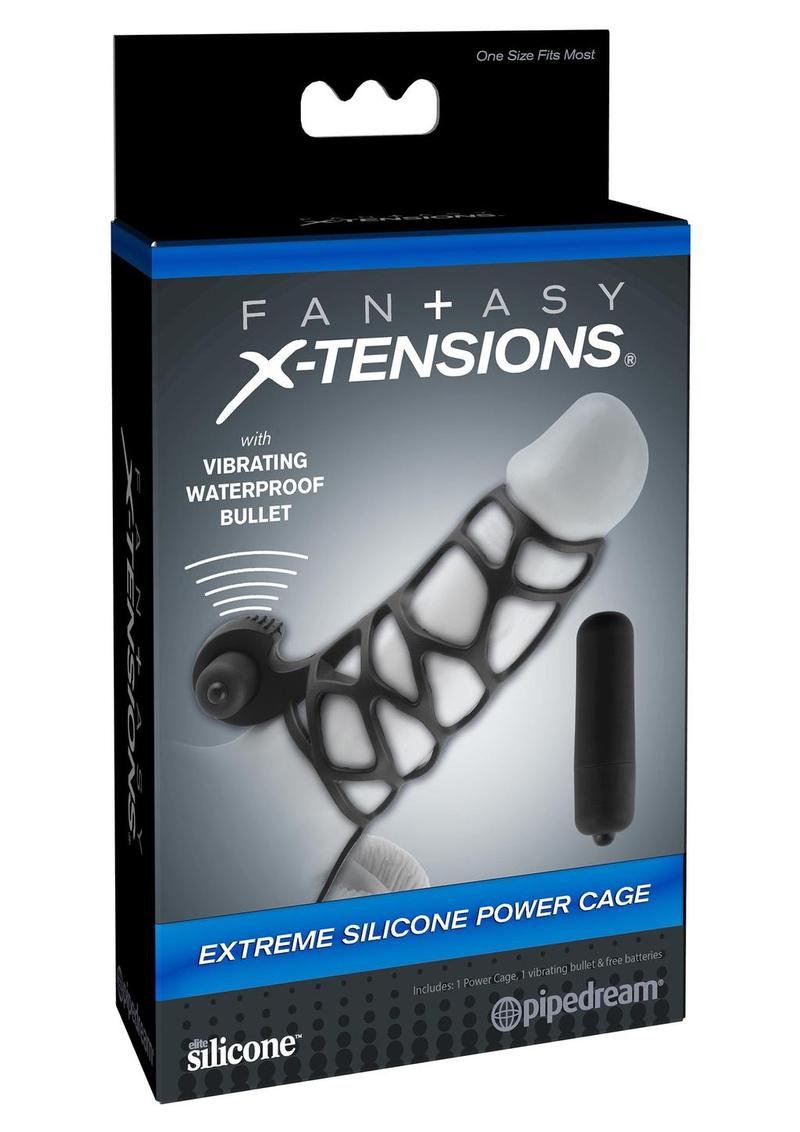 Fantasy X-Tensions Silicone Extreme Power Vibrating Cock Cage - Black