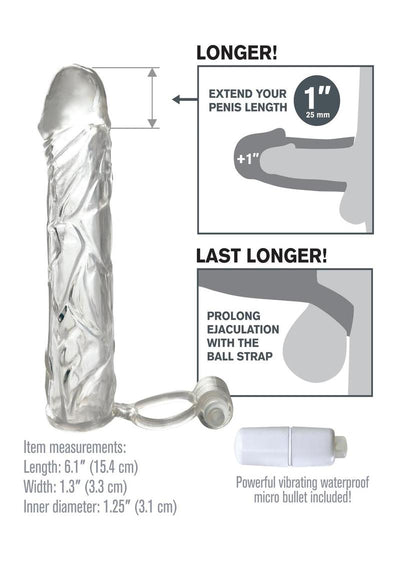 Fantasy X-Tensions Vibrating Super Sleeve Extension Waterproof - Clear - 6.1in