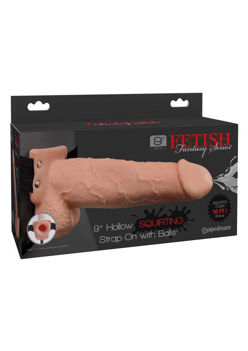 Fetish Fantasy Series Hollow Squirting Strap-On Dildo with Balls and Harness - Vanilla - 9in