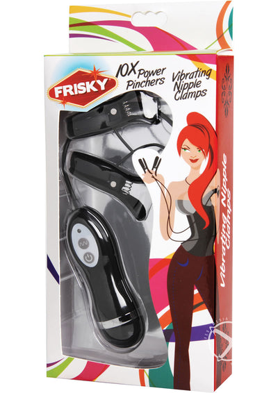 Frisky Power Pinchers 10 Mode Vibrating Nipple Clamps - Black