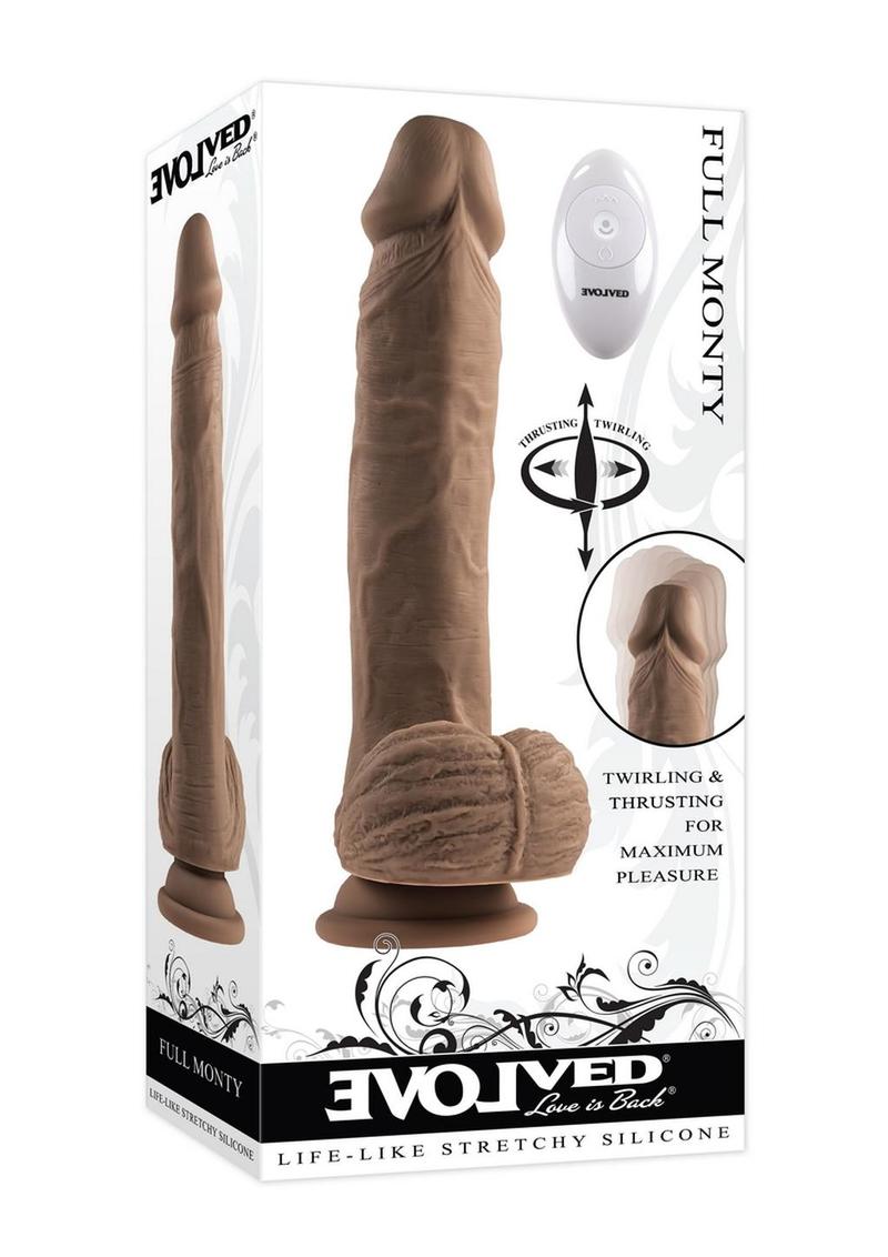 Full Monty Silicone Rechargeable Realistic Dildo with Remote - Chocolate - 9in