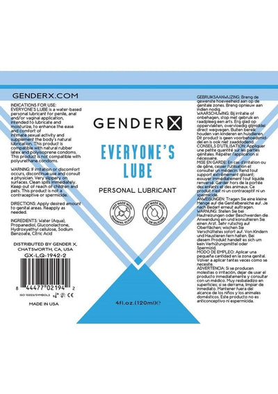 Gender X Everyone's Lube Water Based Lubricant - 4oz