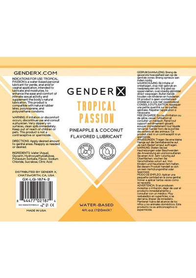 Gender X Tropical Passion Water Based Flavored Lubricant - 4oz.