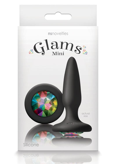 Glams Mini Silicone Butt Plug Rainbow Gem - Black/Multicolor - Small