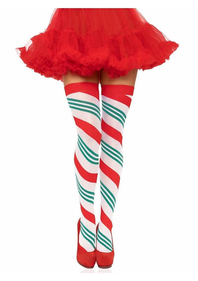 Holiday Ribbon Thigh High - Green/Red/White - One Size