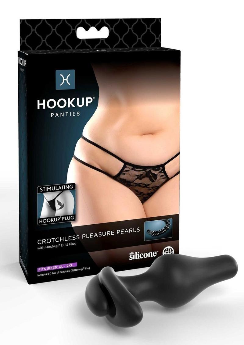 Hookup Panties Crotchless Pleasure Pearls - Black - Queen/XLarge/XXLarge