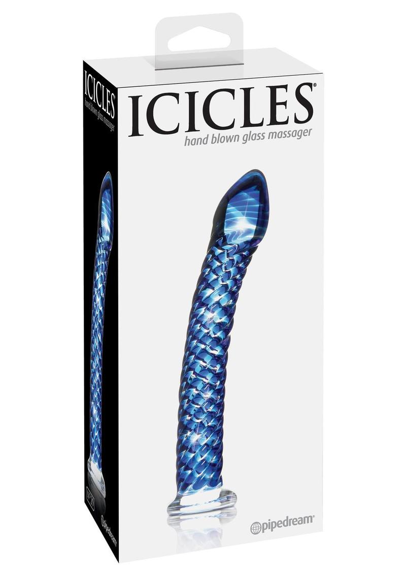 Icicles No. 29 Ribbed Glass G-Spot Dildo - Blue - 7in