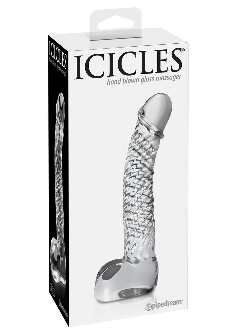 Icicles No. 61 Textured Glass G-Spot Dildo with Balls - Clear - 5in