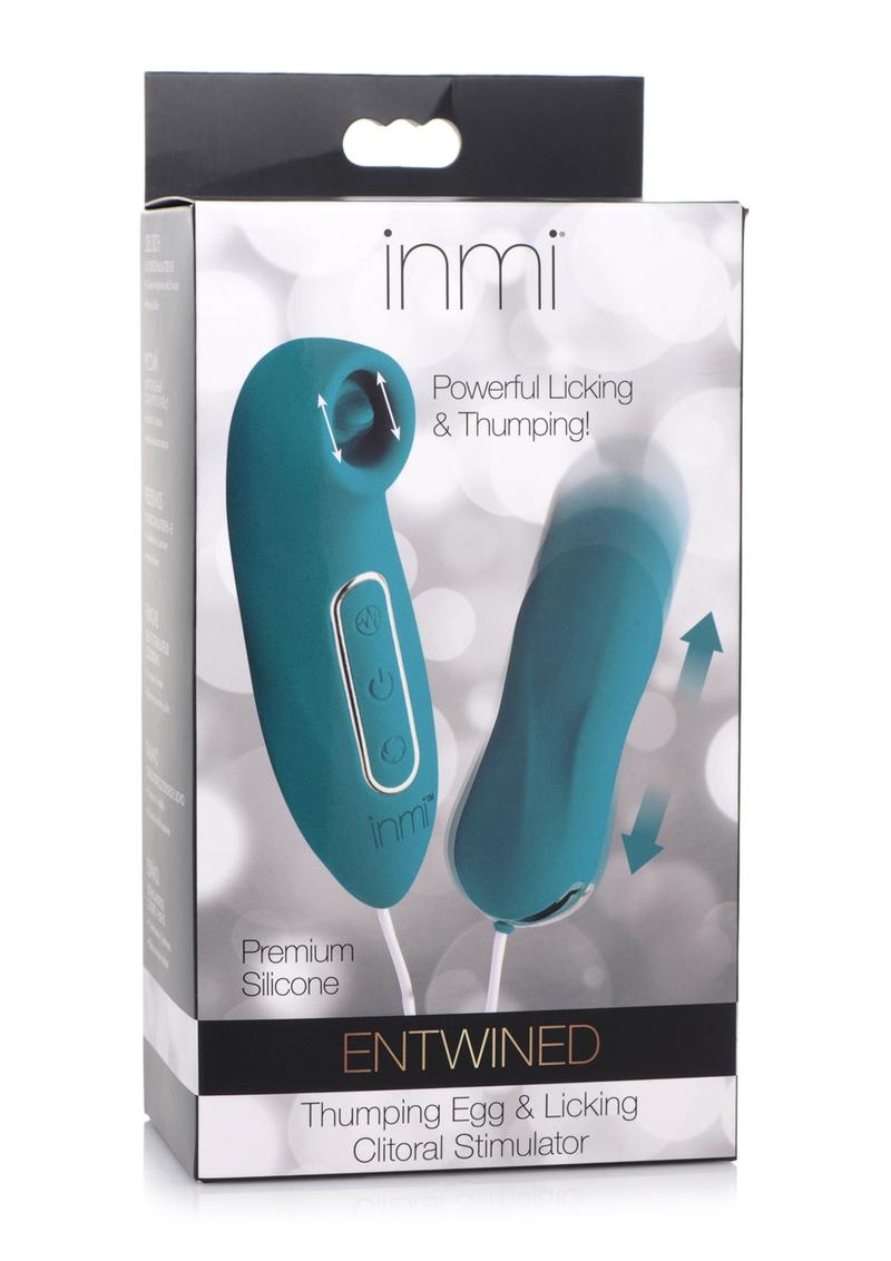 Inmi Entwined Silicone Rechargeable Thumping Egg and Licking Clit Stimulator with Remote Control - Teal