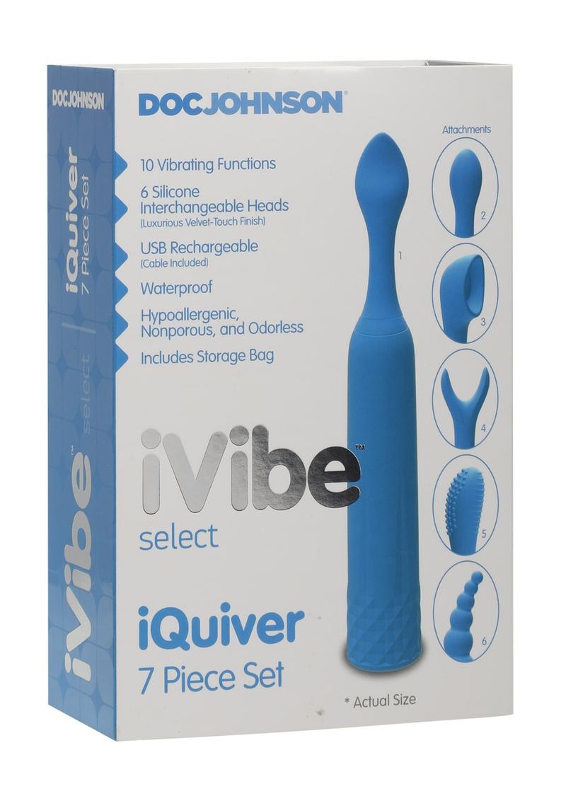 iVibe Select iQuiver Silicone Massager - Blue/Periwinkle - 7 Piece Kit