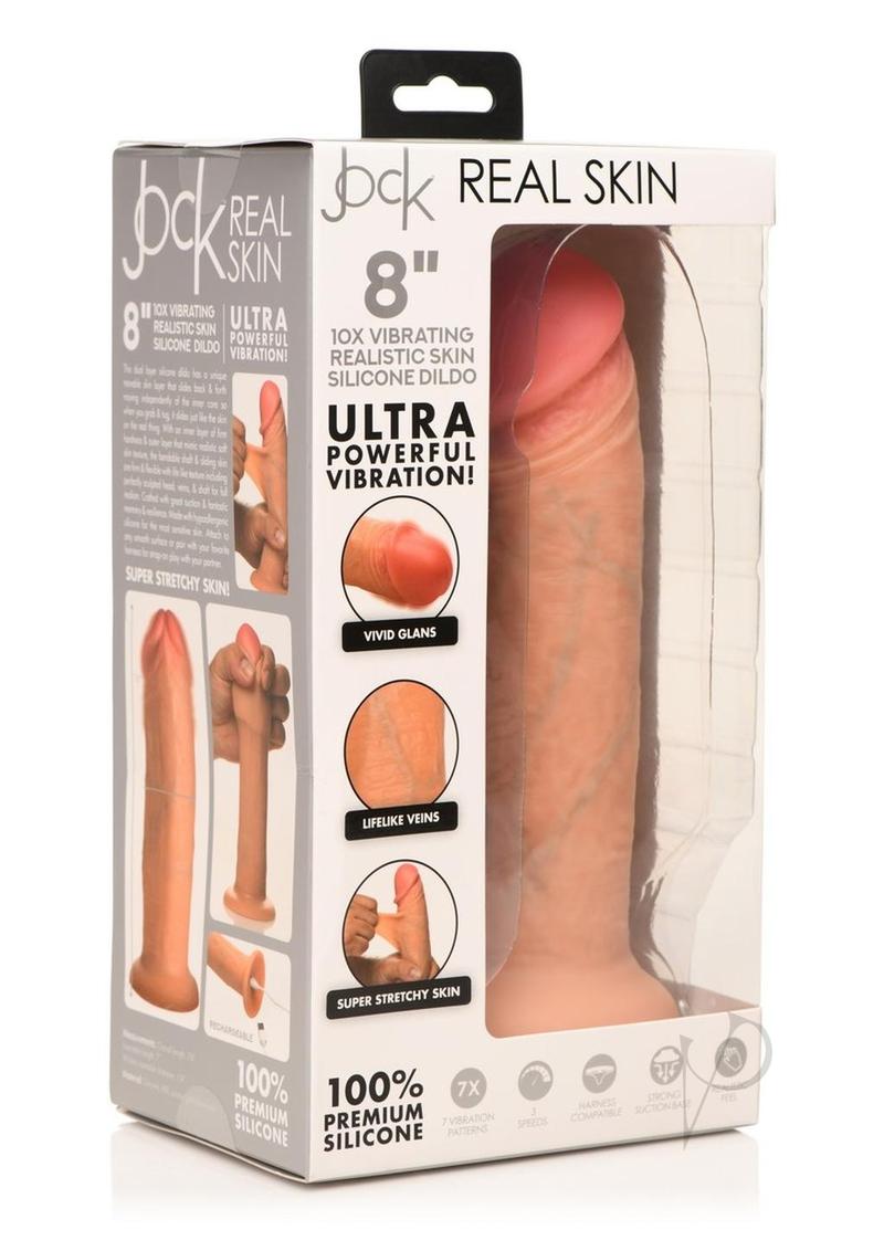 Jock Real Skin Vibrating Silicone Dildo - Vanilla - 8in