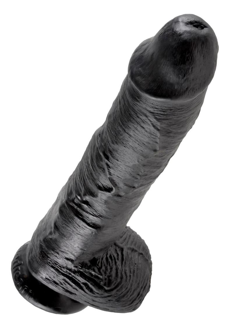 King Cock Dildo with Balls - Black - 10in