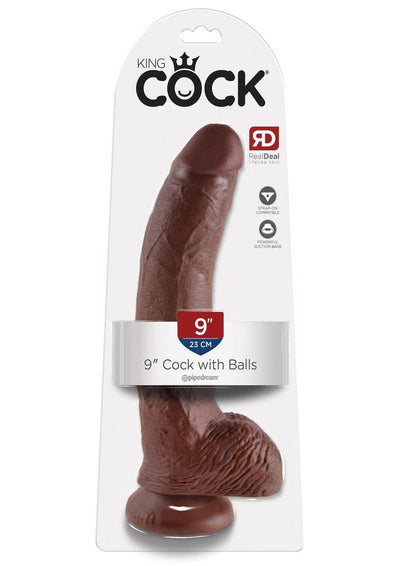 King Cock Dildo with Balls - Chocolate - 9in