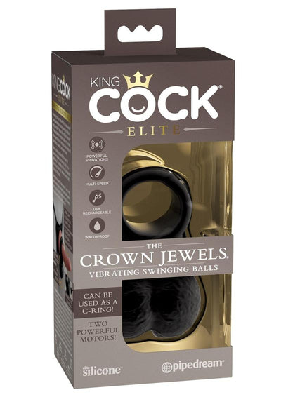 King Cock Elite Crown Jewels Vibrating Rechargeable Silicone Balls and Cockring - Black