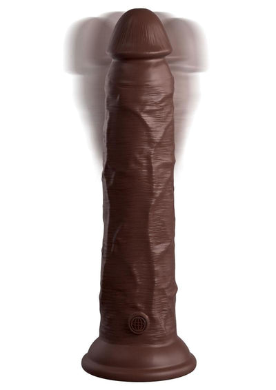 King Cock Elite Dual Density Vibrating Rechargeable Silicone Dildo with Remote Control Dildo - Chocolate - 9in