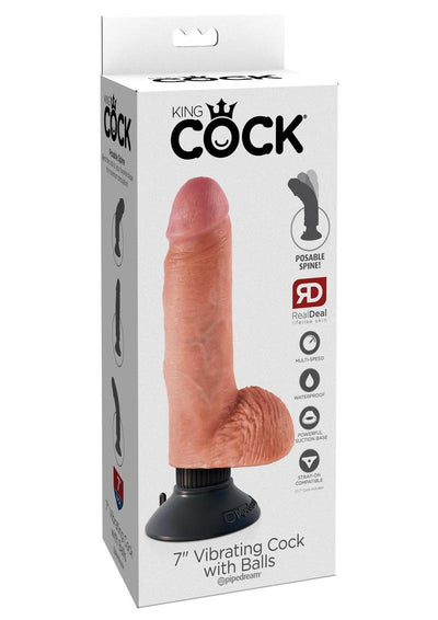 King Cock Vibrating Dildo with Balls - Vanilla - 7in