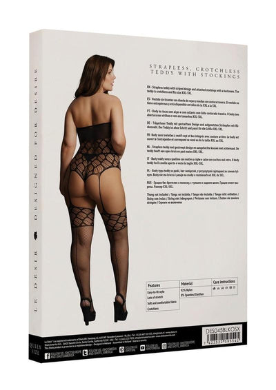 Le Desir Strapless Crotchless Teddy with Stockings