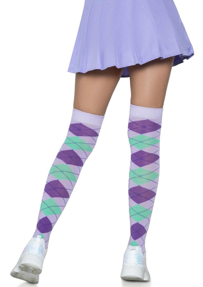 Leg Avenue Argyle Knit Over The Knee Socks - Lavender/Purple - One Size