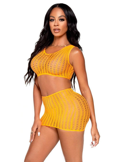 Leg Avenue Crochet Net Tank Crop Top and Mini Skirt