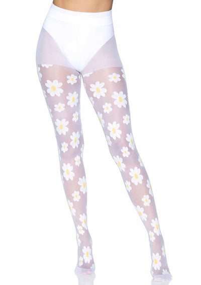 Leg Avenue Daisy Nylon Sheer Tights - White - One Size