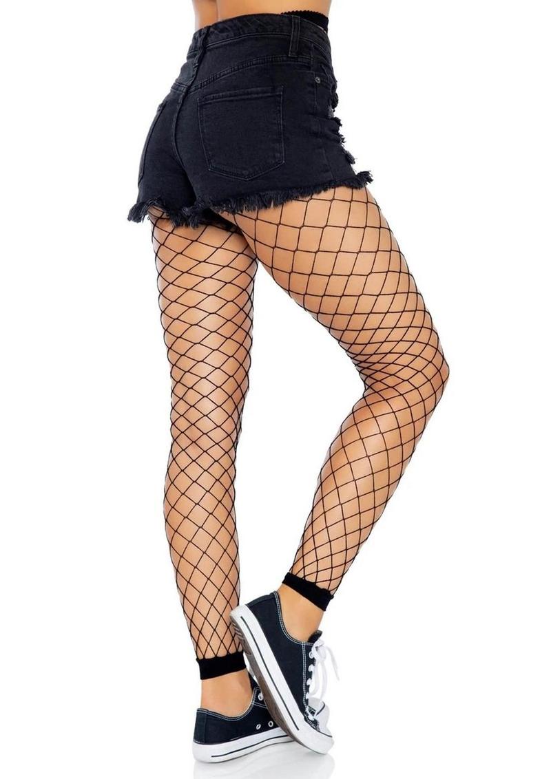 Leg Avenue Diamond Net Footless Tights - Black - One Size