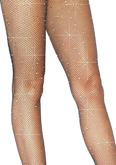 Leg Avenue Fishnet Crystalized Tights with Multi Sized Rhinestones - Black - One Size