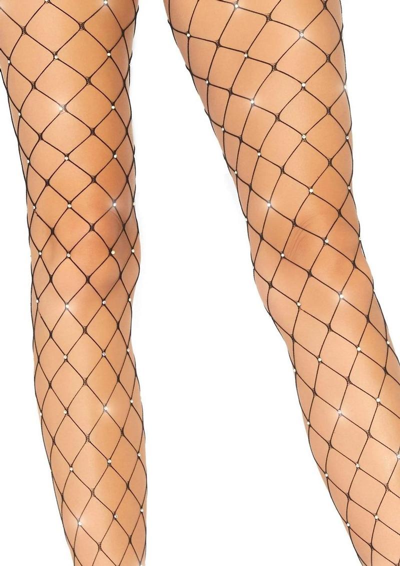 Leg Avenue Indescent Rhinestone Fence Net Tights - Black - One Size