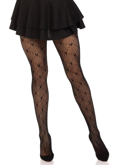 Leg Avenue Love Struck Heart Net Tights - Black - One Size