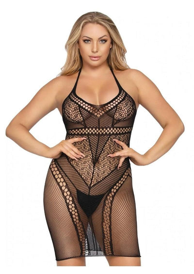 Leg Avenue Multi Net Halter Mini Dress. - Black - One Size