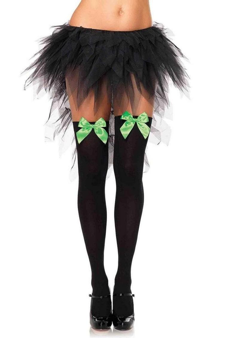 Leg Avenue Nylon Over The Knee with Bow - Black/Green - One Size