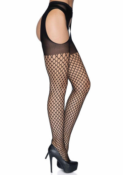 Leg Avenue Oval Net Suspender Hose with Opaque Top