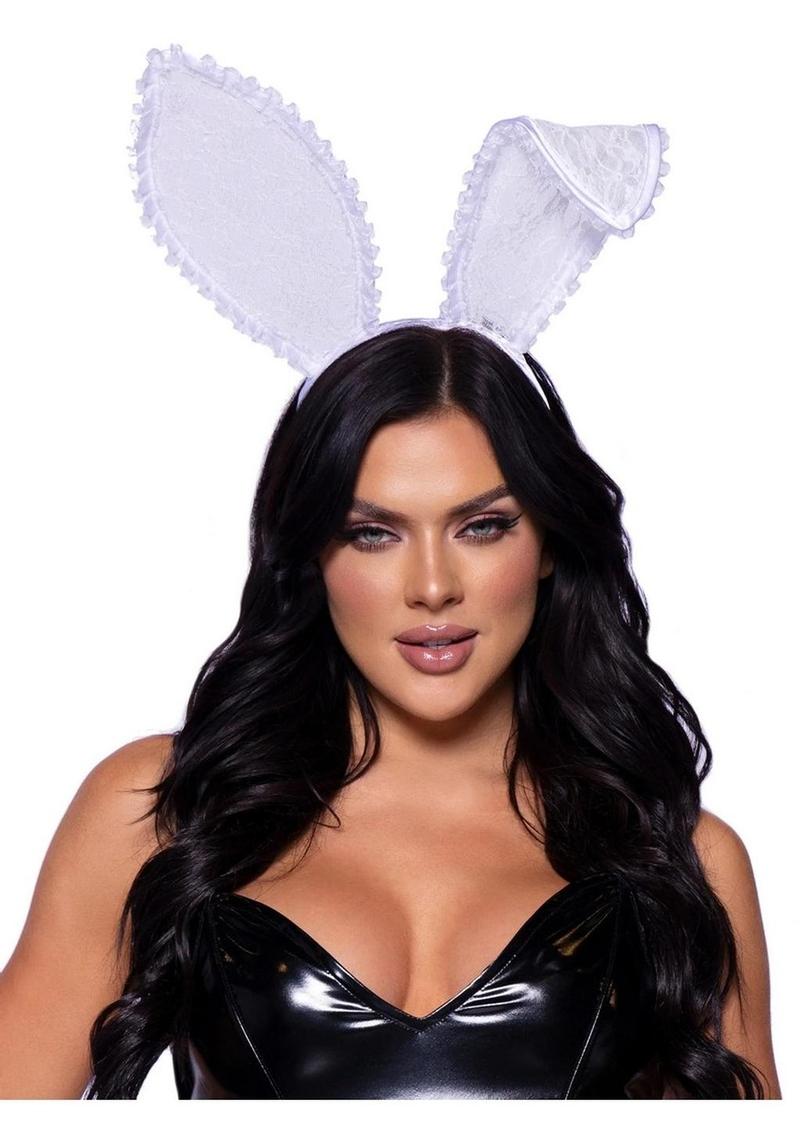 Leg Avenue Ruffle Bunny Ears - White - One Size