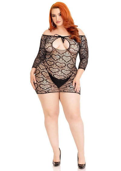 Leg Avenue Seamless Heart Net Mini Dress with Keyhole Tie Front