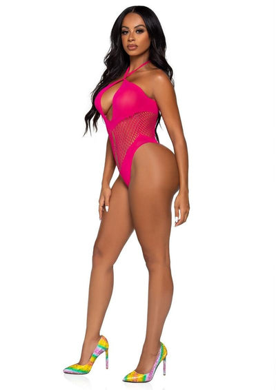 Leg Avenue Seamless Hexi Net Keyhole Halter Bodysuit