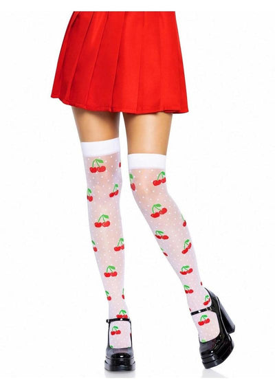 Leg Avenue Spandex Sheer Polka Dot Cherry Thigh Highs