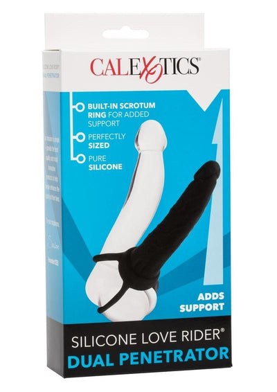 Love Rider Silicone Dual Penetrator Dildo Cock Ring - Black