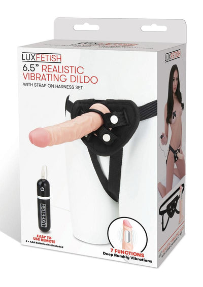 Lux Fetish Realistic Vibrating Dildo with Harness Remote Control - Vanilla - 6.5in