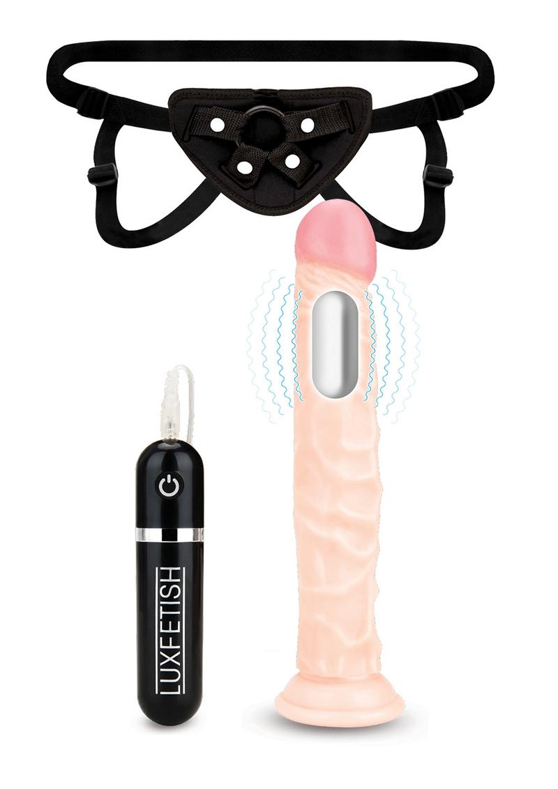 Lux Fetish Realistic Vibrating Dildo with Harness Remote Control - Vanilla - 8.5in