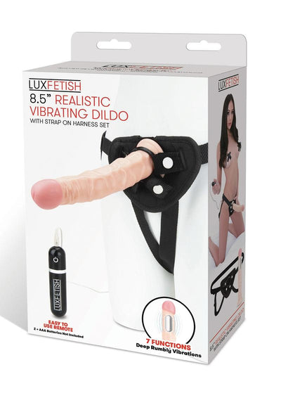 Lux Fetish Realistic Vibrating Dildo with Harness Remote Control - Vanilla - 8.5in