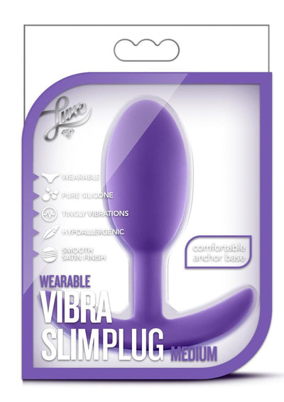 Luxe Wearable Vibra Slim Plug Silicone Butt Plug - Purple - Medium