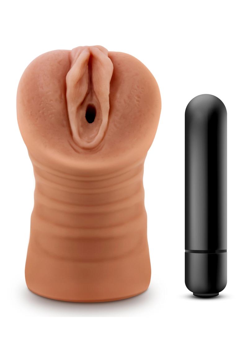 M For Men Julieta Vibrating Masturbator with Bullet - Pussy - Brown/Caramel