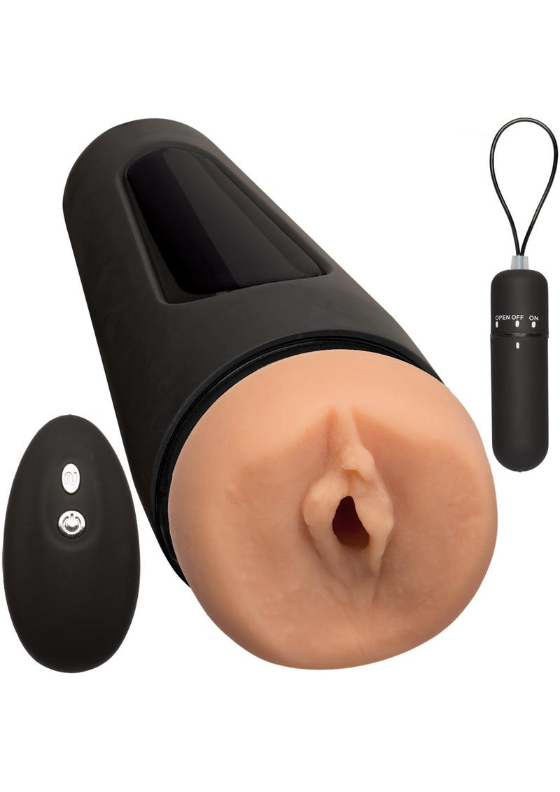 Main Squeeze The Original Vibro Ultraskyn Vibrating Masturbator with Bullet and Remote Control - Pussy - Vanilla