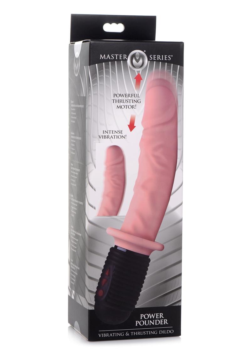 Master Series 10x Vibrating and Thrusting Silicone Rechargeable Dildo with Handle - Vanilla - 10in