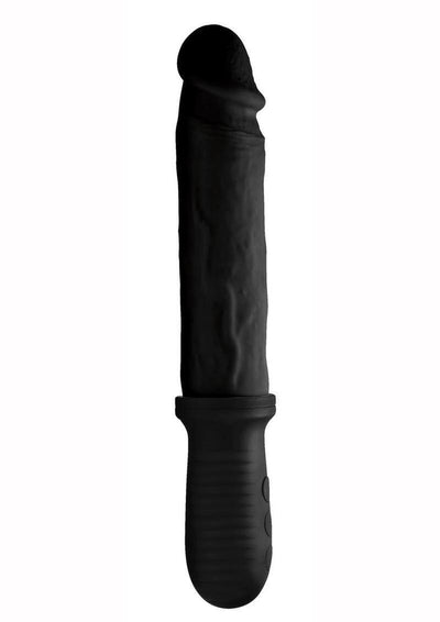 Master Series 8x Auto Pounder Rechargeable Silicone Vibrating and Thrusting Dildo with Handle - Black - 10in