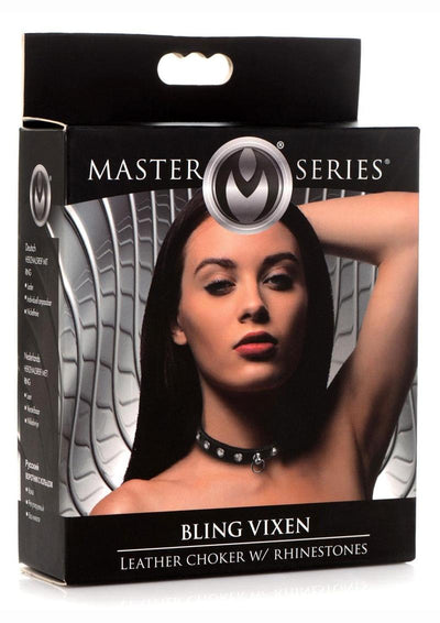 Master Series Bling Vixen Leather Collar with Rhinestones - Black/Clear