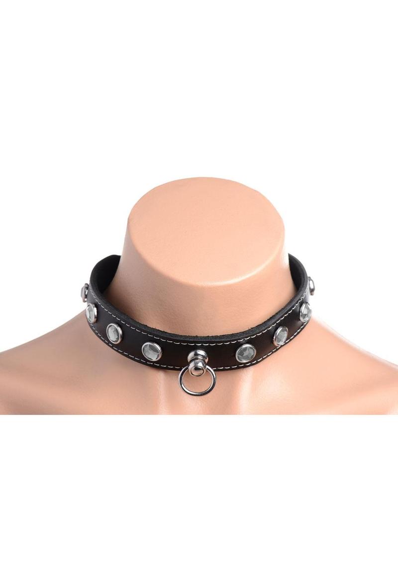 Master Series Bling Vixen Leather Collar with Rhinestones