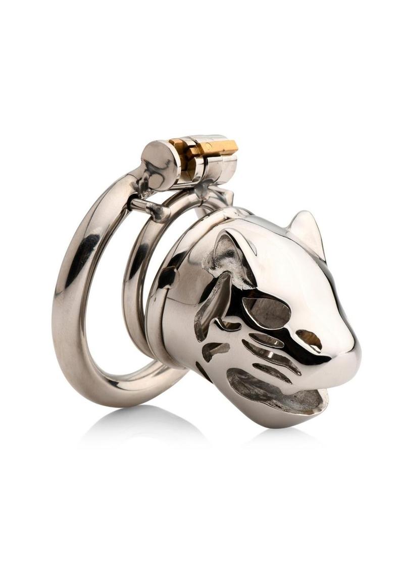 Master Series Caged Cougar Stainless Steel Locking Chastity Cage - Silver